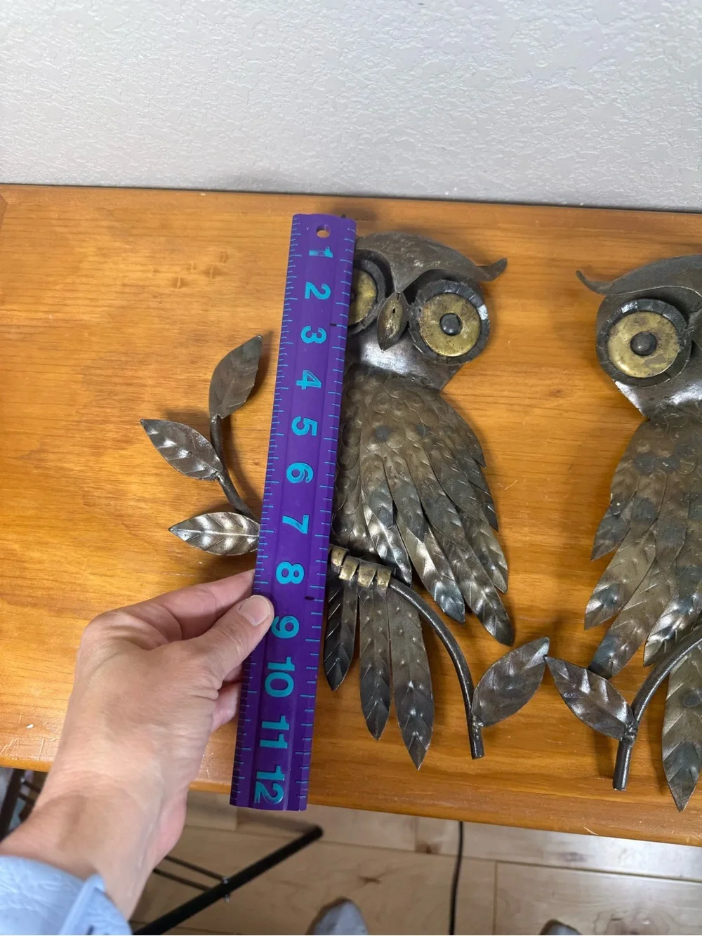 Metal Owl Wall Decor Pair in Aged Brass and Bronze